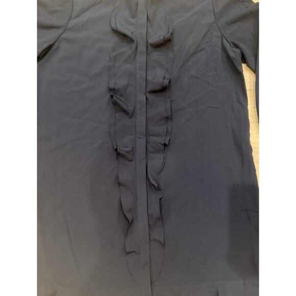 Tory Burch Jane Ruffled Crepe de Chine Shirt Dress Navy Women’s 16 Luxury Office - Picture 2 of 8